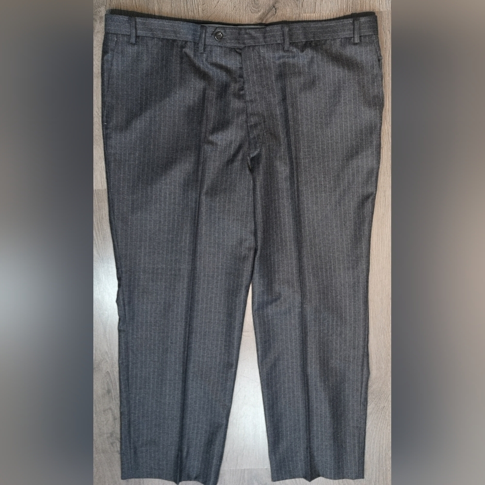 Vintage 80s Classic Pinstripe Grey Gender-Neutral Sharkskin Straight Trousers